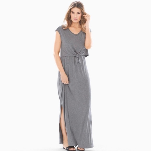 Soma Dresses & Skirts - SOMA Jersey Knit Front Tie Maxi Dress Gray Pockets Sz medium